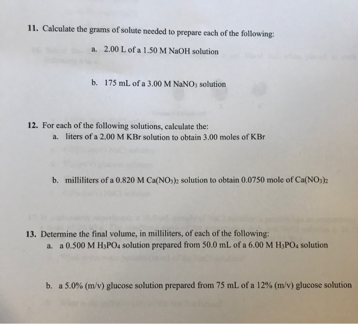 Solved Calculate The Grams Of Solute Needed To Prepare Chegg