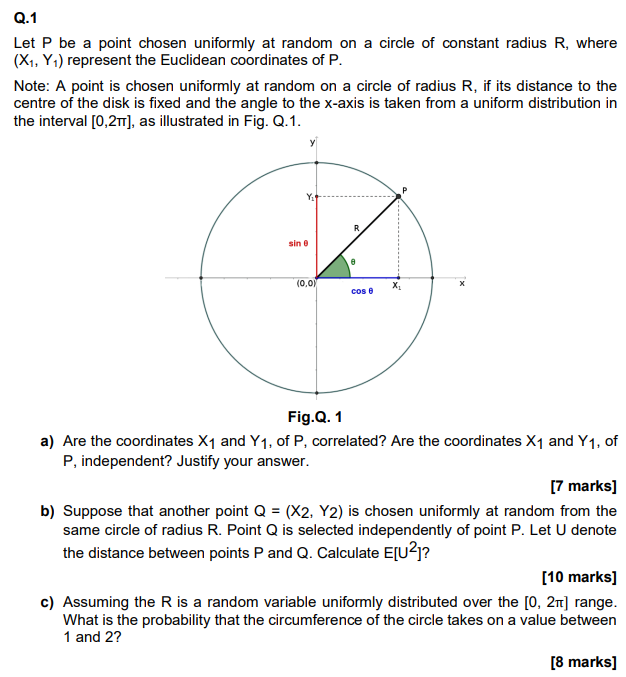 Solved Q 1 Let P Be A Point Chosen Uniformly At Random On A Chegg