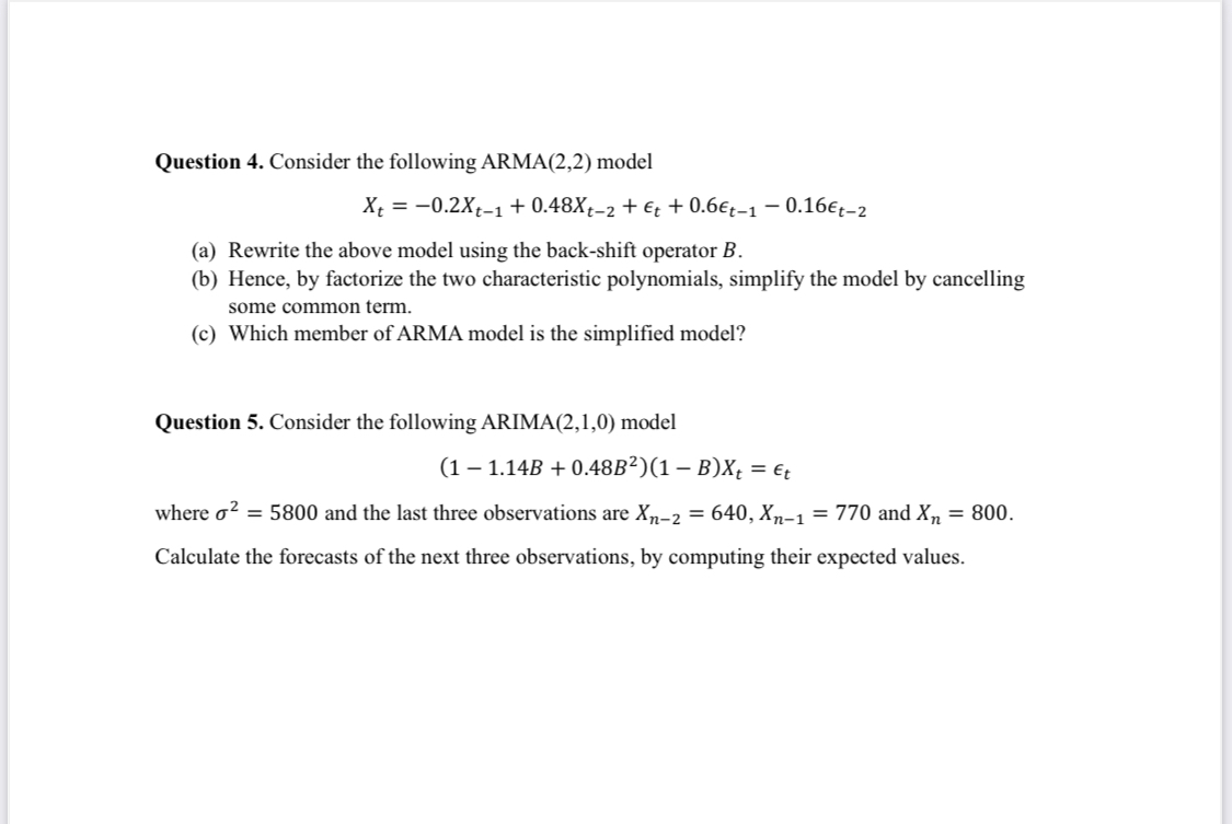 Solved Question Consider The Following Arma Model Chegg