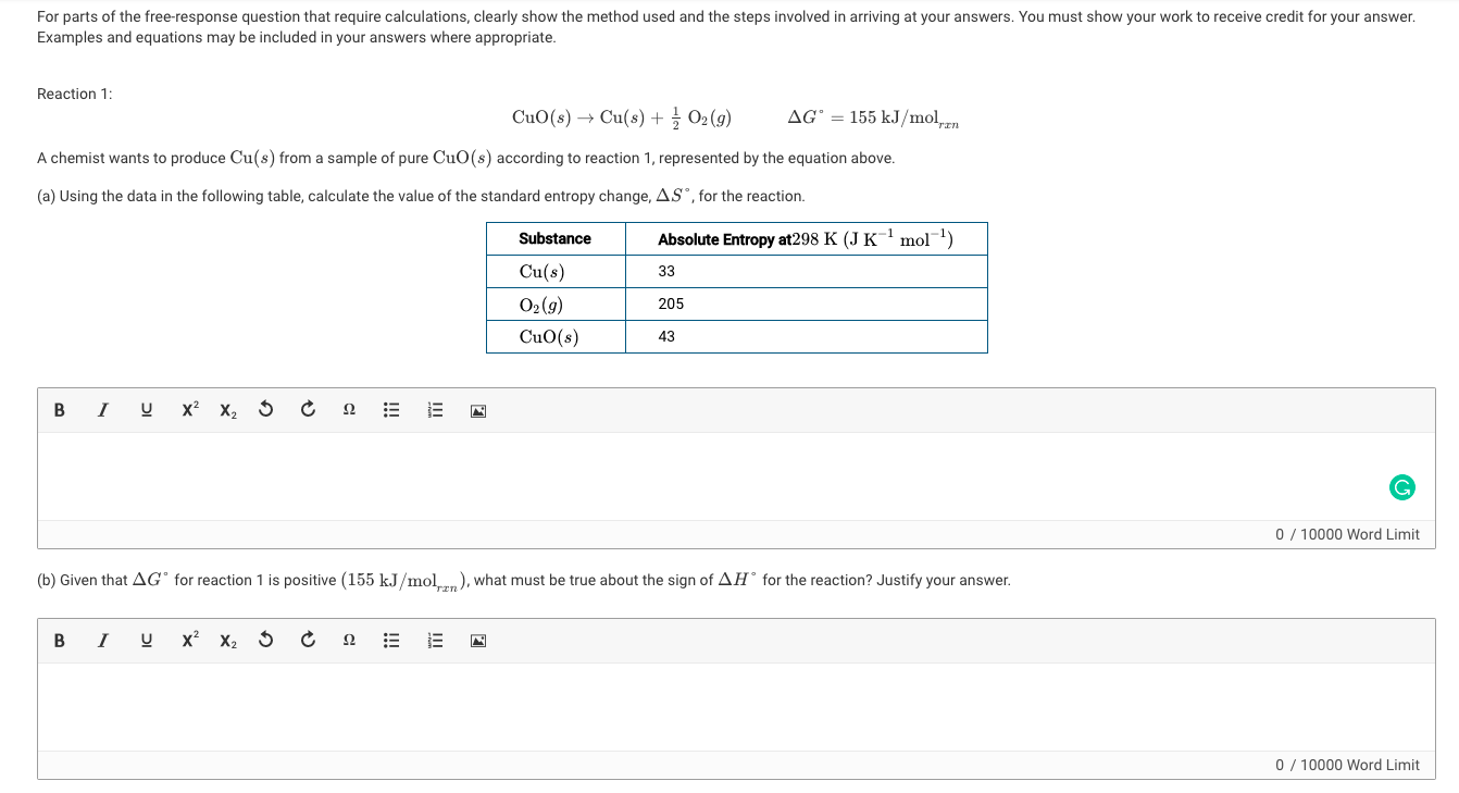 Solved For Parts Of The Free Response Question That Require Chegg