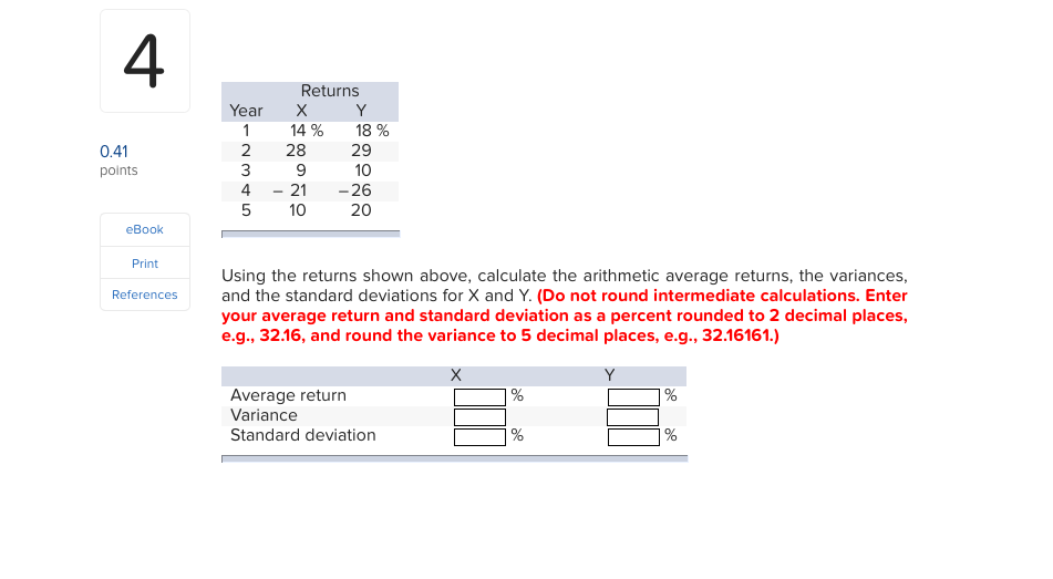 Solved Returns Year X Y Points Chegg