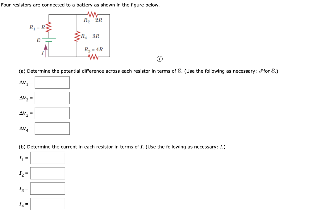 Solved Four Resistors Are Connected To A Battery As Shown In Chegg