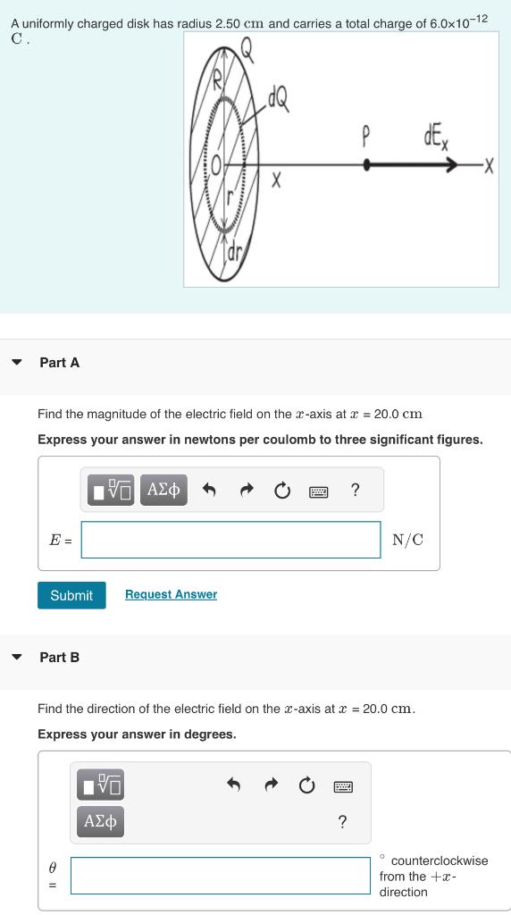 Solved A Uniformly Charged Disk Has Radius 2 50 Cm And Chegg