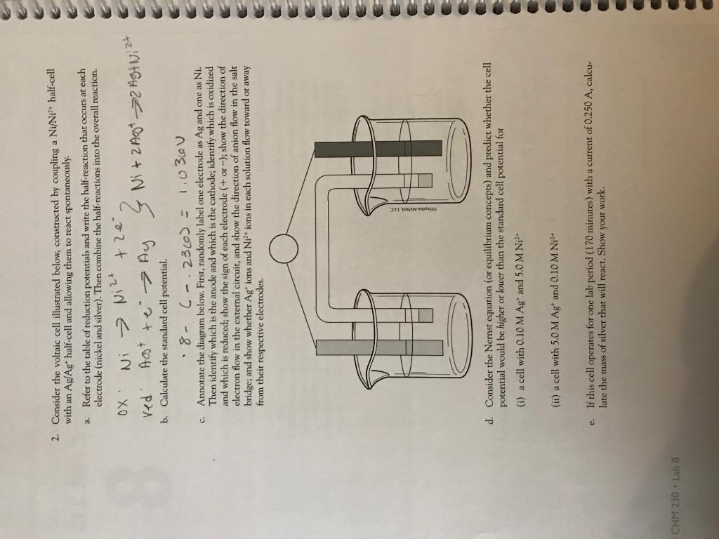 Solved 2 Consider The Voltaic Cell Illustrated Below Chegg