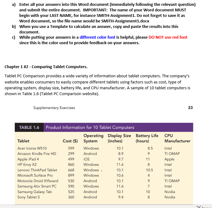 Solved A Enter All Your Answers Into This Word Document Chegg