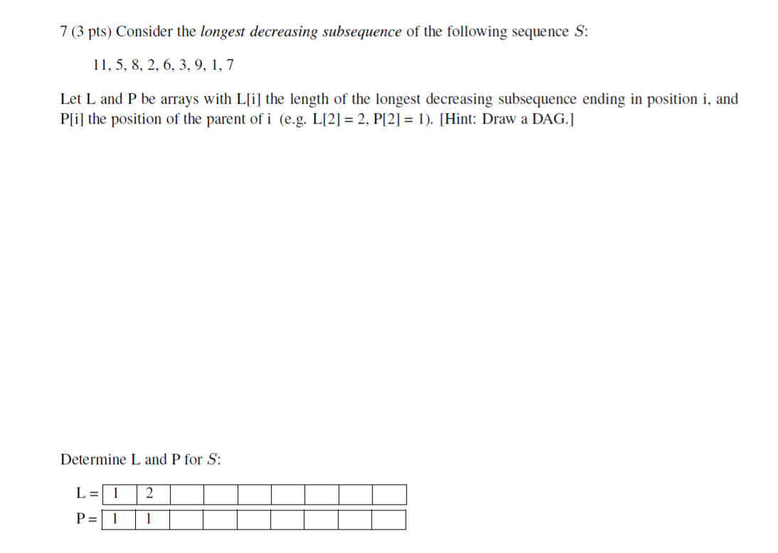 Pts Consider The Longest Decreasing Subsequence Chegg