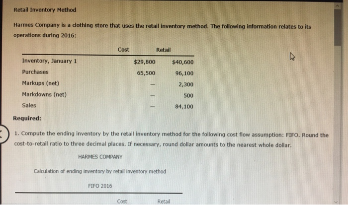 Solved Retail Inventory Method Harmes Company Is A Dothing Chegg