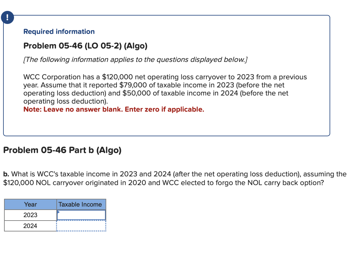 Required Information Problem Lo Algo Chegg