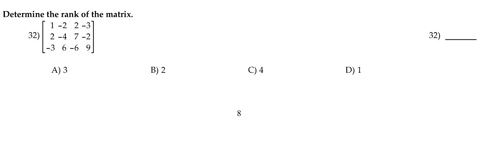 Solved Determine The Rank Of The Matrix Chegg