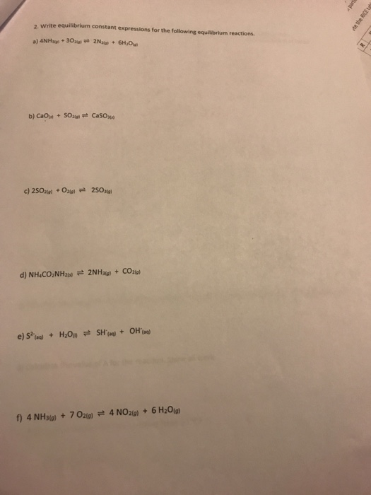 Solved 2 Write Equilibrium Constant Expressions For The Chegg