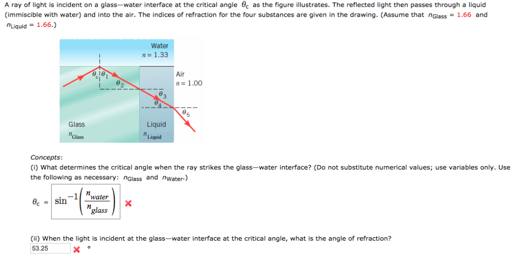 Solved A Ray Of Light Is Incident On A Glass Water Interface Chegg