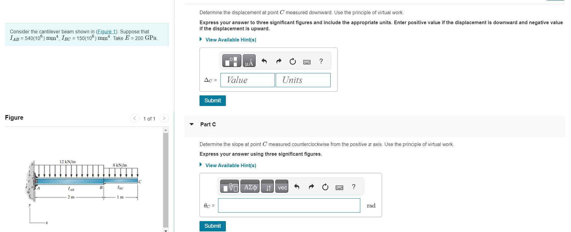 Solved Determine The Displacement At Point C Measured Chegg