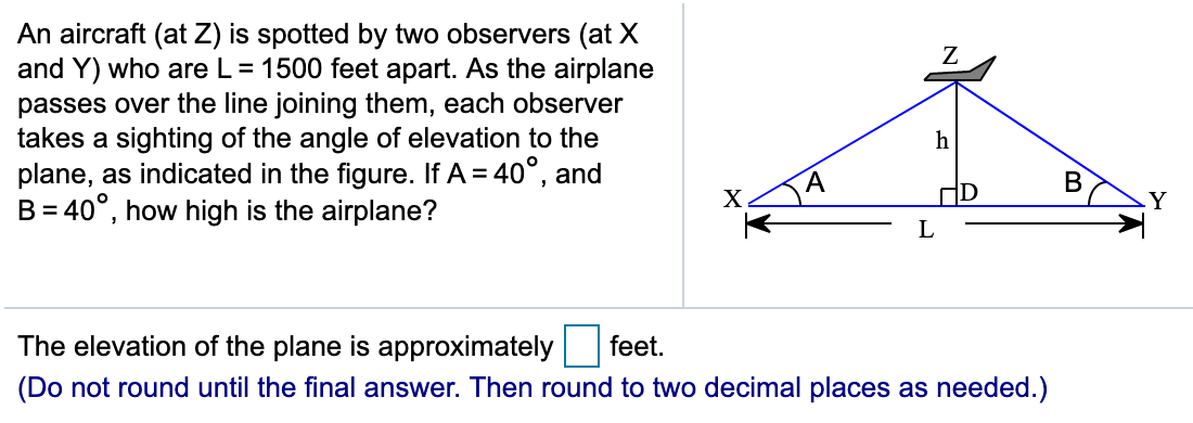 Solved An Aircraft At Z Is Spotted By Two Observers At X Chegg