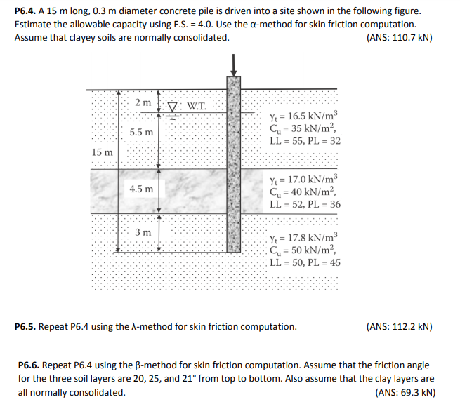 P6 4 A 15 M Long 0 3 M Diameter Concrete Pile Is Chegg