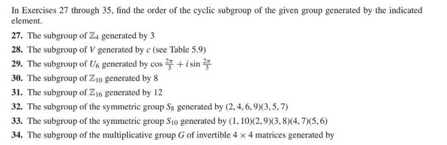 Solved In Exercises Through Find The Order Of The Chegg