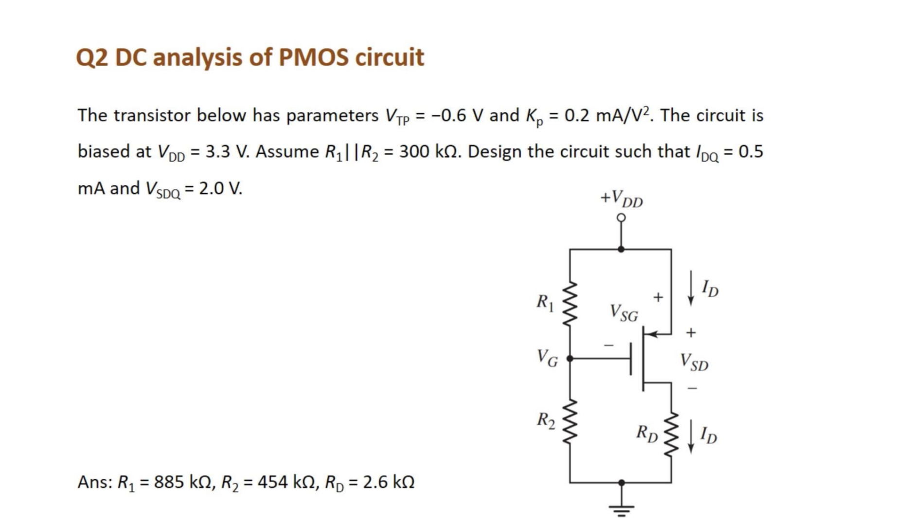 Solved Q Dc Analysis Of Pmos Circuit The Transistor Below Chegg