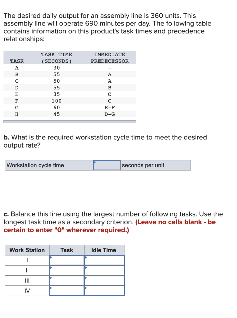 Solved The Desired Daily Output For An Assembly Line Is Chegg