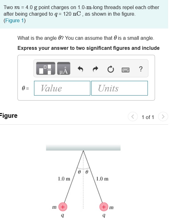 Solved Two M 4 0 G Point Charges On 1 0 M Long Threads Chegg