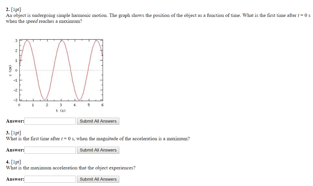 Solved 2 1pt An Object Is Undergoing Simple Harmonic Chegg