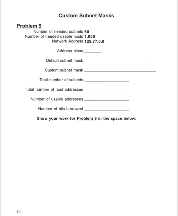 Solved Custom Subnet Masks Problem 9 Number Of Needed Chegg