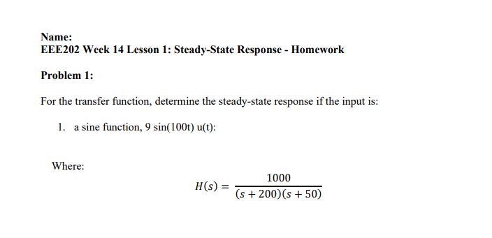 Solved Name Eee Week Lesson Steady State Response Chegg