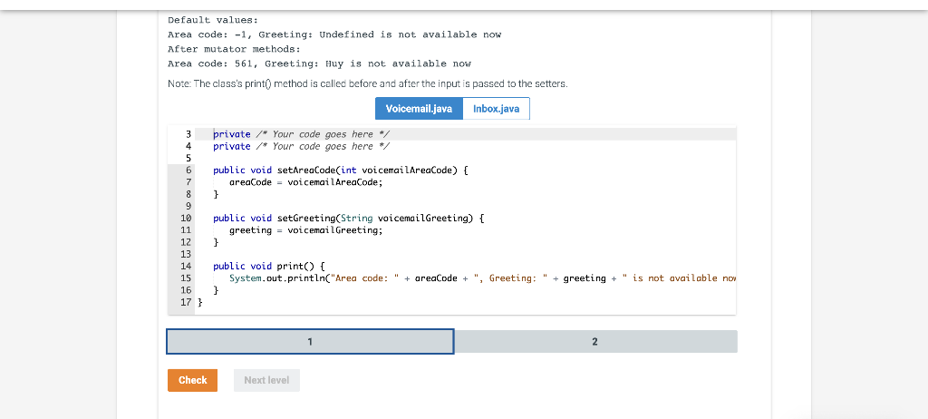 Solved Default Values Area Code Greeting Undefined Chegg