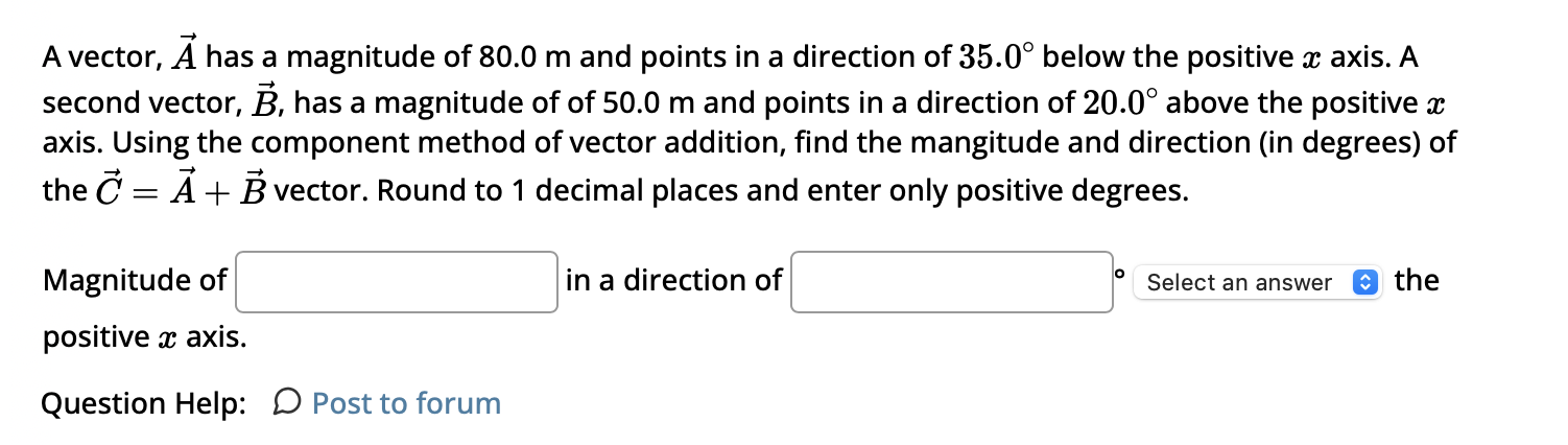 Solved A Vector A Has A Magnitude Of 80 0 M And Points In A Chegg