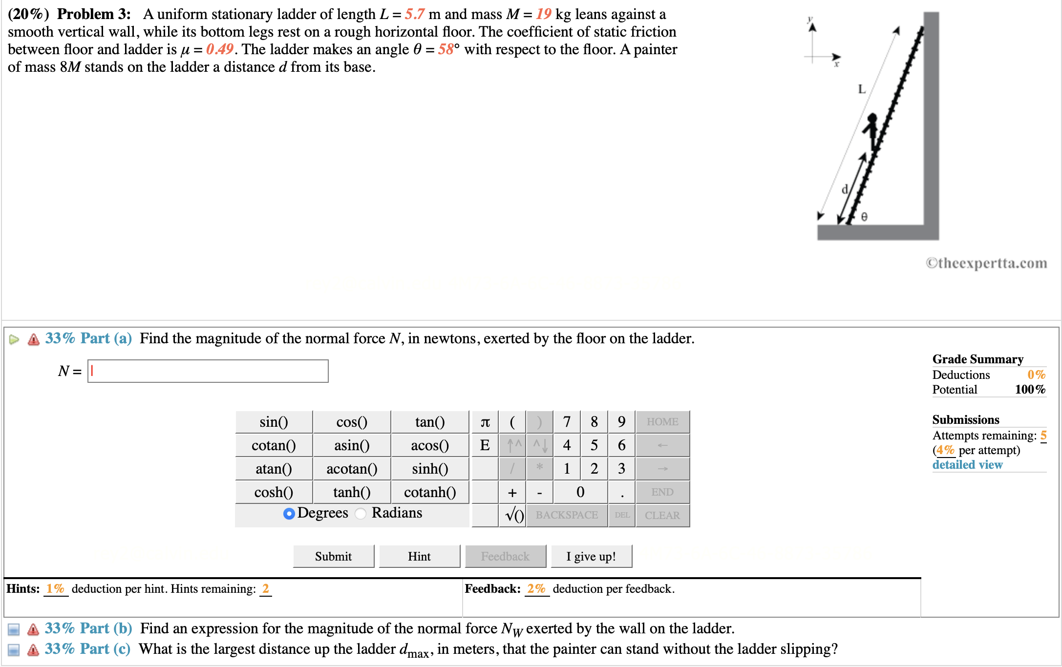 20 Problem 3 A Uniform Stationary Ladder Of Chegg