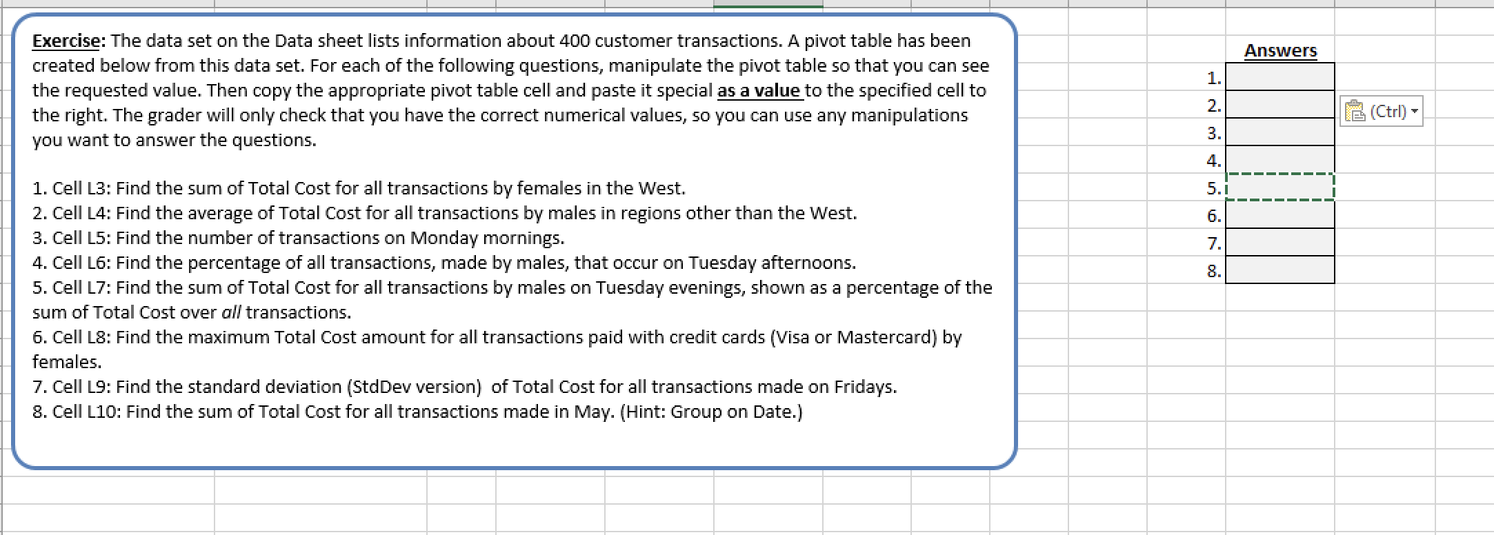 Pivot Table Exercises With Solutions Elcho Table