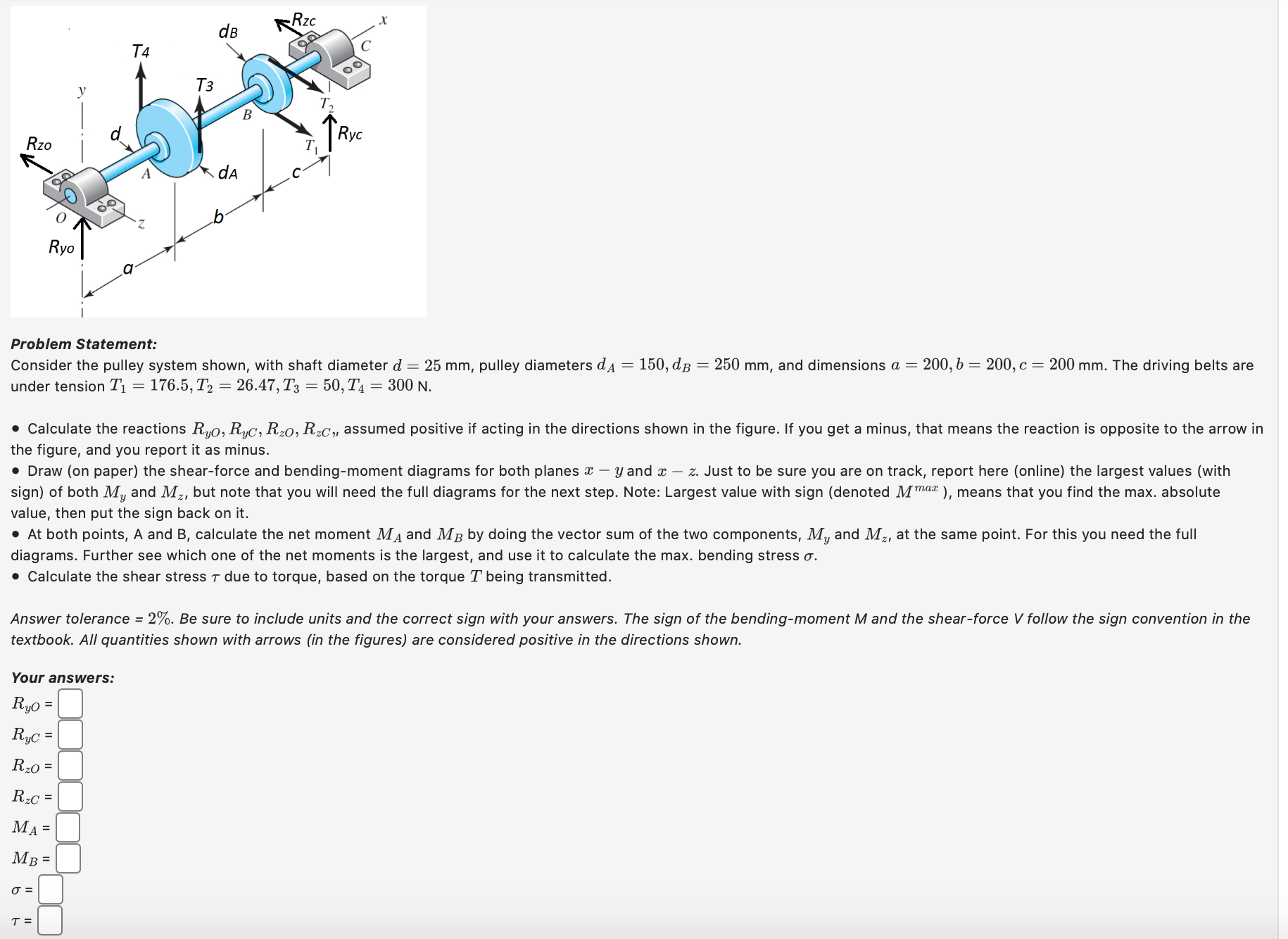 Solved Consider The Pulley System Shown With Shaft Diameter Chegg