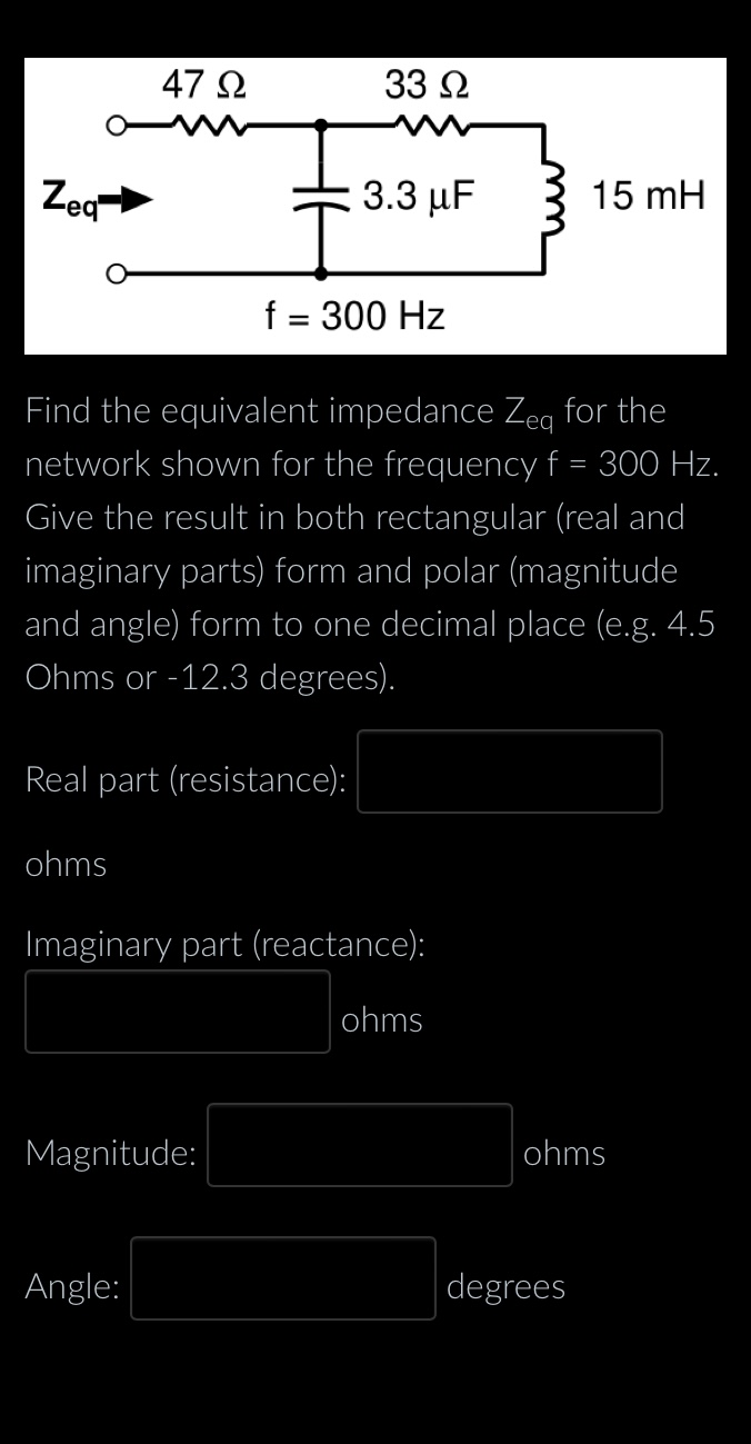 Solved Find The Equivalent Impedance Zeq For The Network Chegg