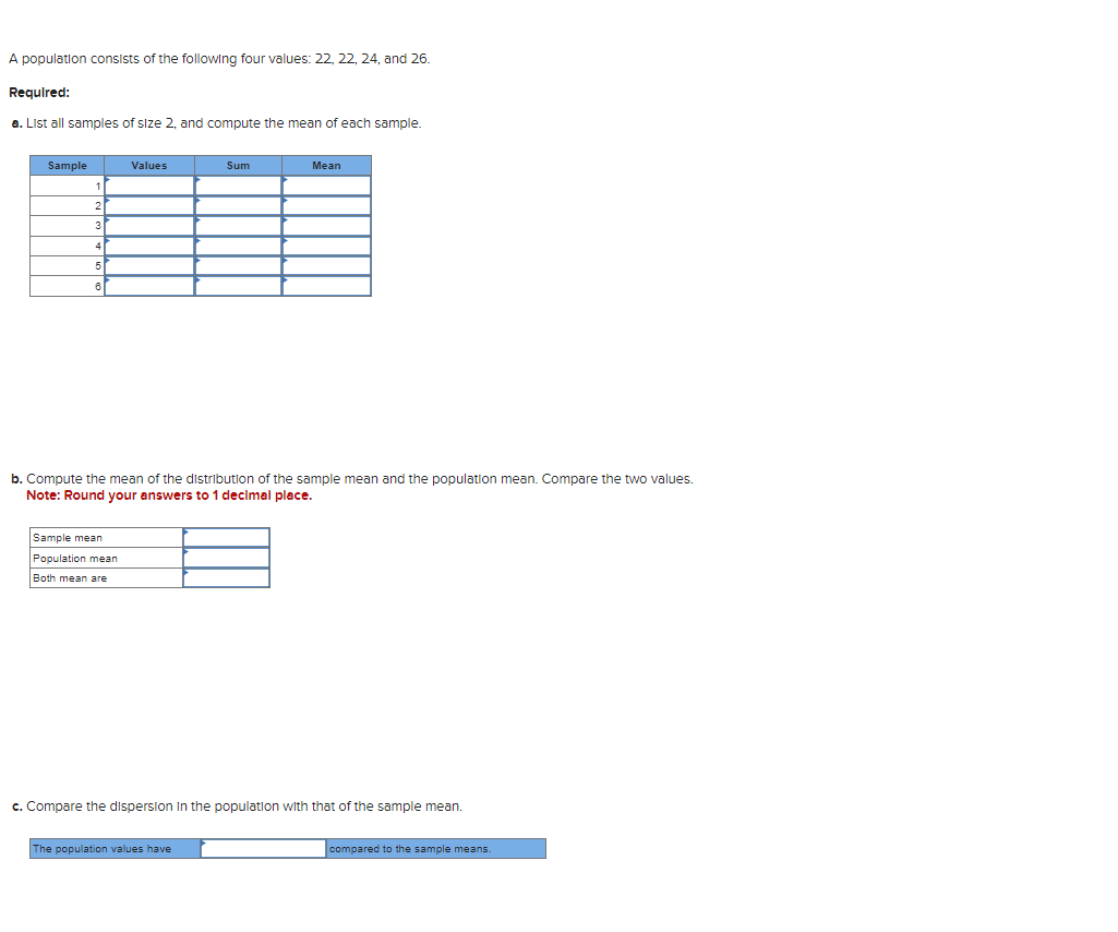 A Population Consists Of The Following Four Values Chegg