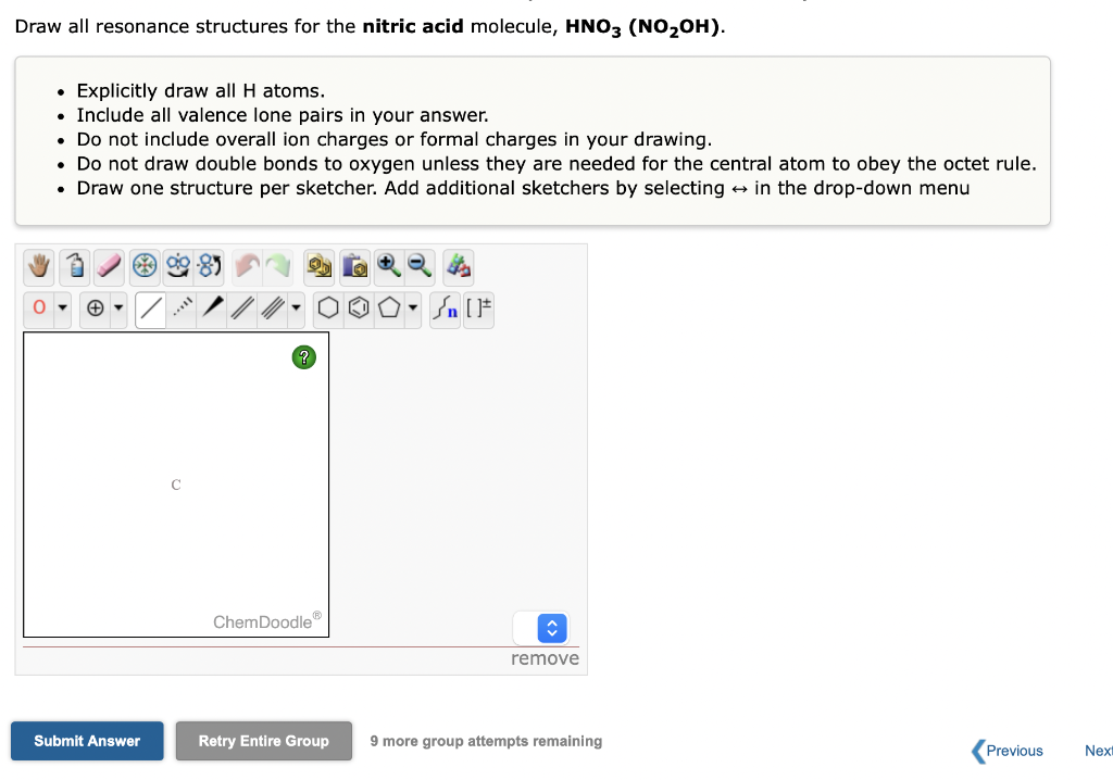 Solved Draw All Resonance Structures For The Nitric Acid Chegg