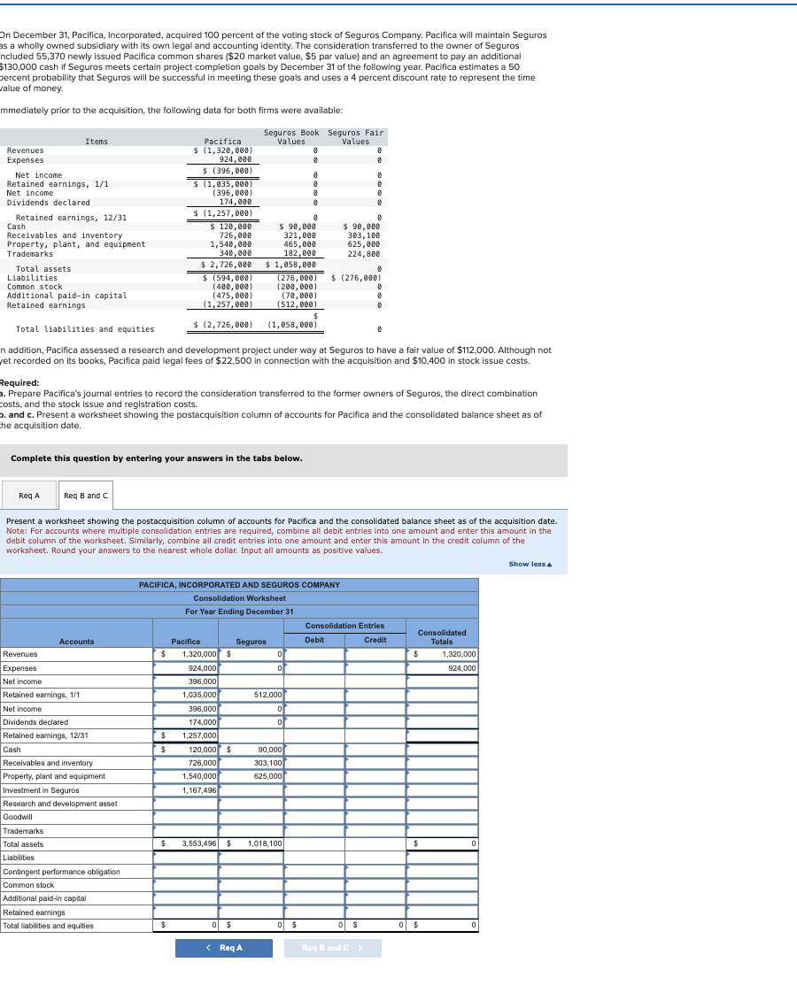 Solved On December Pacifica Incorporated Acquired Chegg