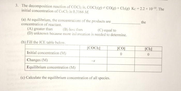 Solved The Decomposition Reaction Of COCl 2 Is COCl 2 G Chegg