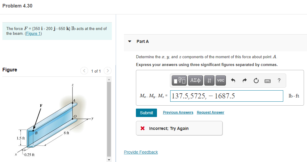 Solved Problem 4 30 The Force F 350 I 200 J 650 K Lb Chegg