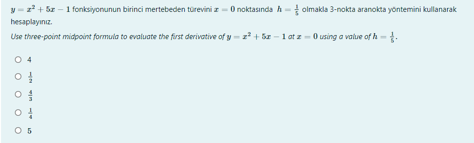 Solved y x2 5x1 fonksiyonunun birinci mertebeden türevini Chegg