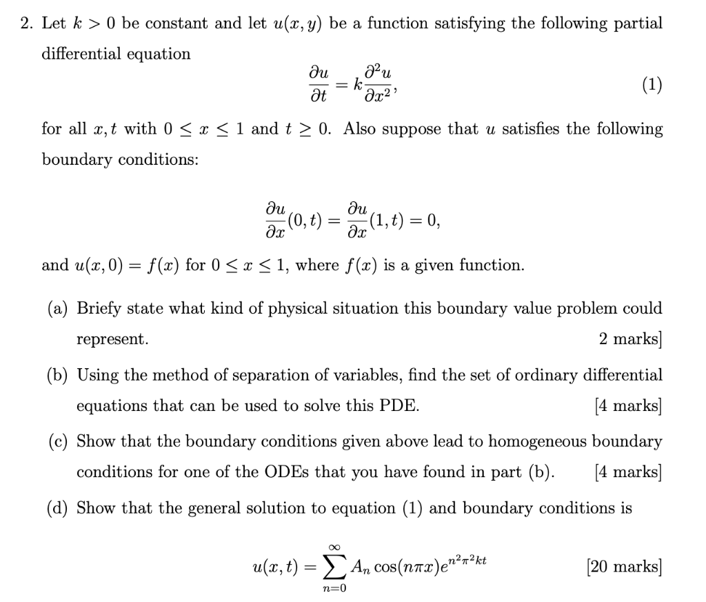 Solved 2 Let K 0 Be Constant And Let U X Y Be A Chegg