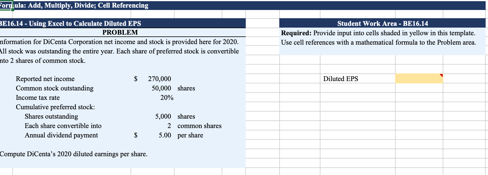 Solved Forr Ula Add Multiply Divide Cell Referencing Chegg