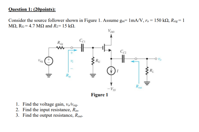 Solved Question 1 20points Consider The Source Follower Chegg