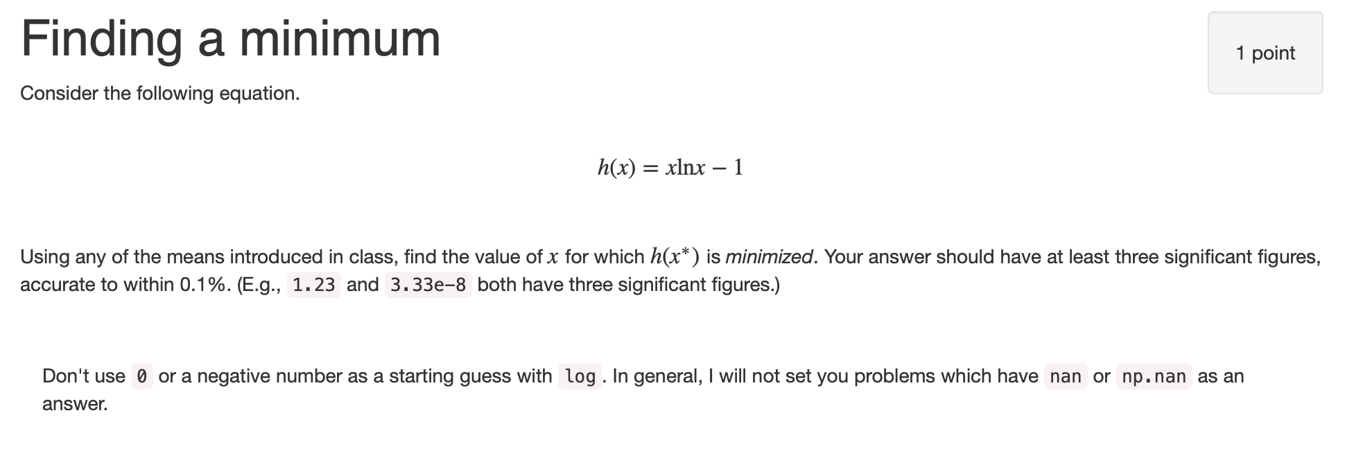 Solved Finding A Minimum Point Consider The Following Chegg