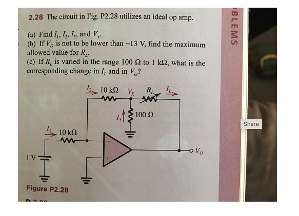 Solved 2 28 The Circuit In Fig P2 28 Utilizes An Ideal Op Chegg