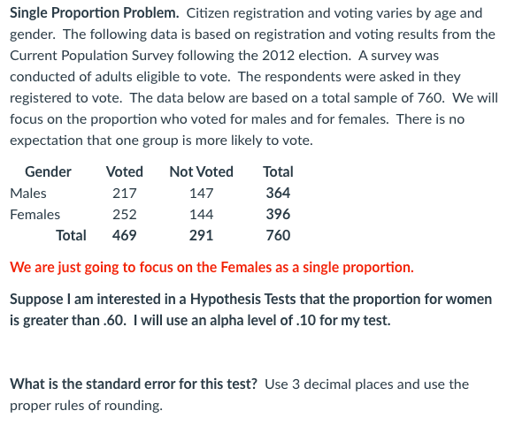 Solved Single Proportion Problem Citizen Registration And Chegg