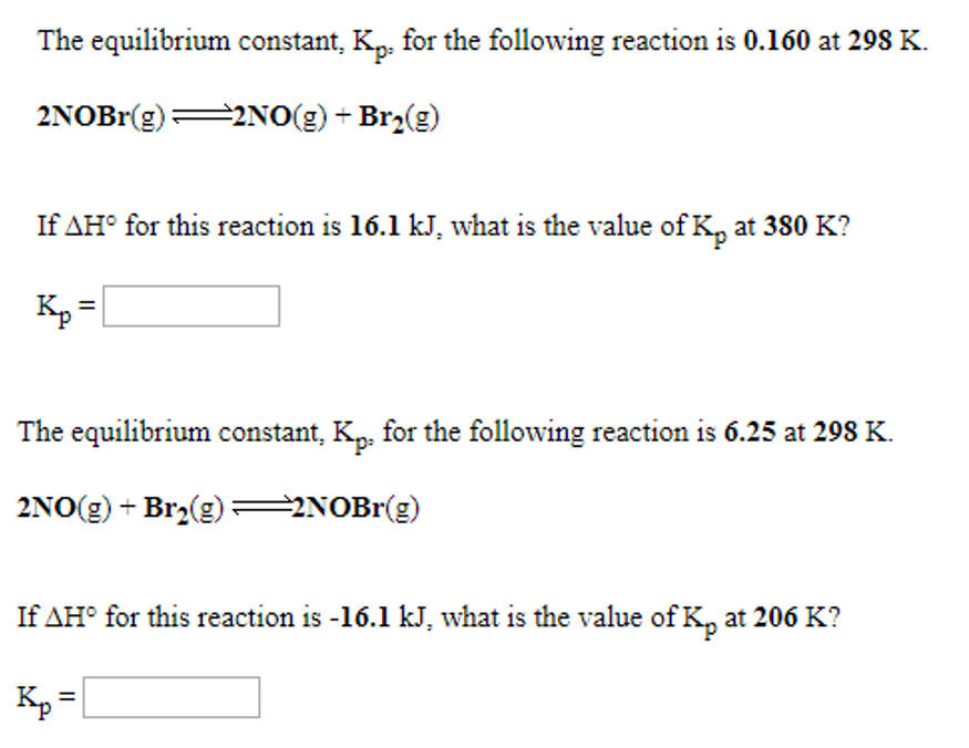 Solved The Equilibrium Constant Kp For The Following Chegg