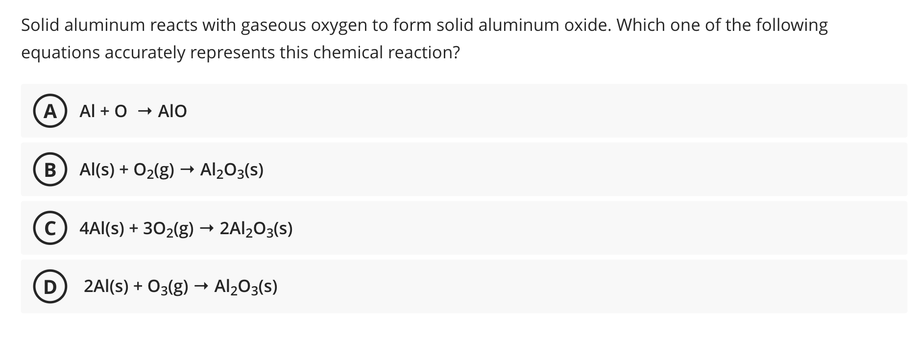 Solved Solid Aluminum Reacts With Gaseous Oxygen To For