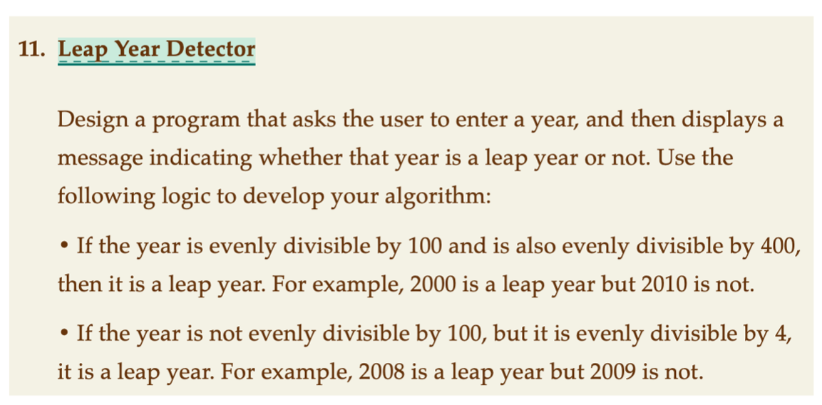 Solved Design A Program That Asks The User To Enter A Year Chegg