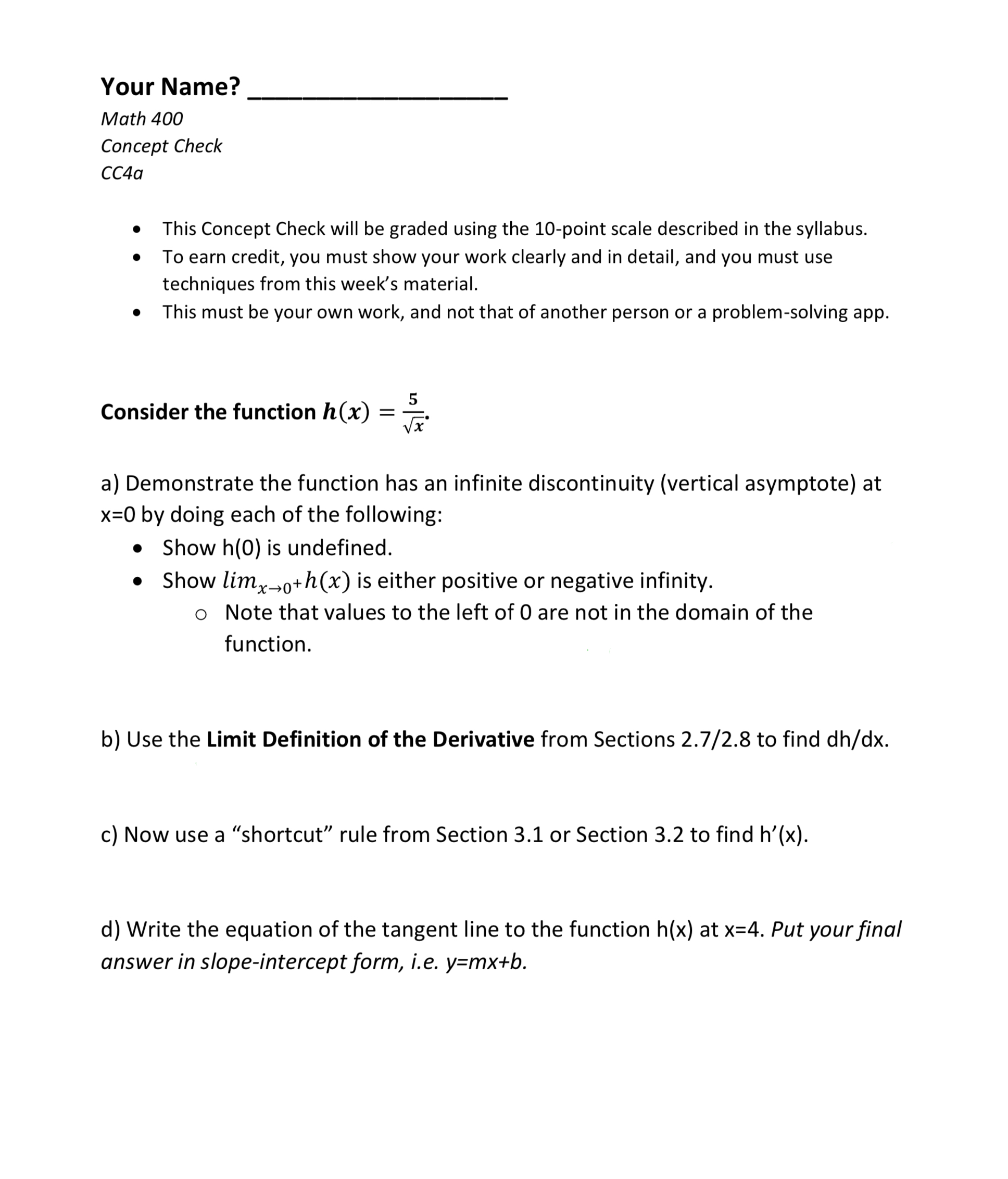 Solved Your Name Math Concept Check Cc A This Concept Chegg