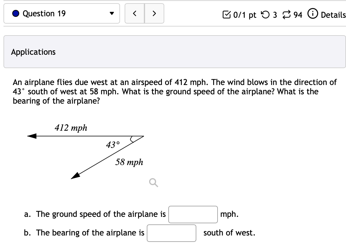 Solved An Airplane Flies Due West At An Airspeed Of Mph Chegg