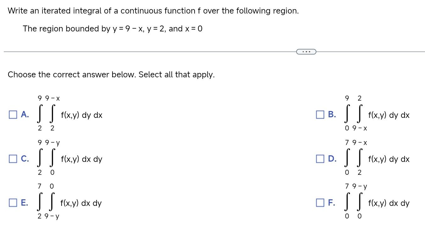 Solved Write An Iterated Integral Of A Continuous Function F Chegg