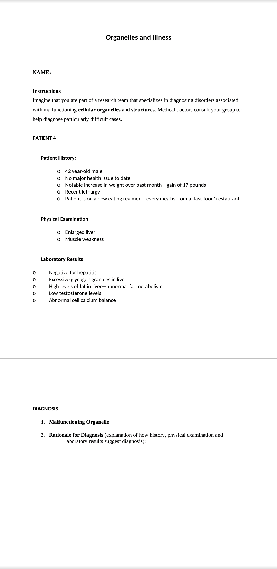 Solved Organelles And Illness Name Instructions Imagine Chegg